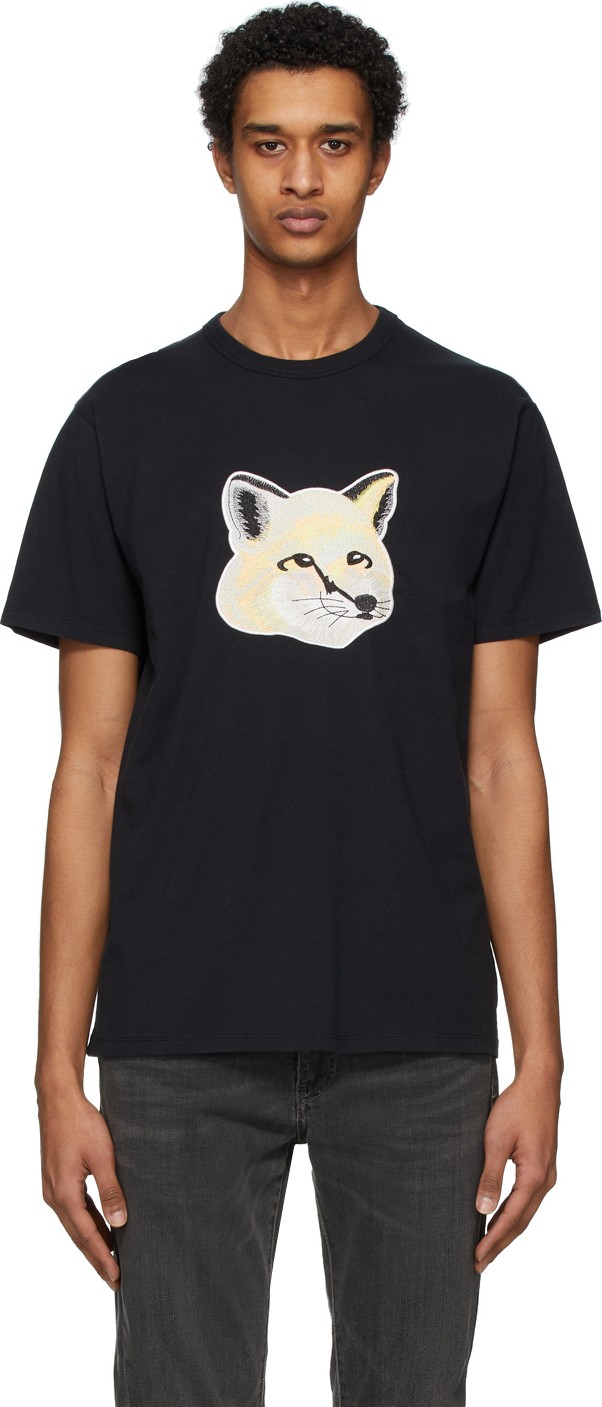 Maison Kitsune Black Pastel Fox Head Embroidery T-Shirt