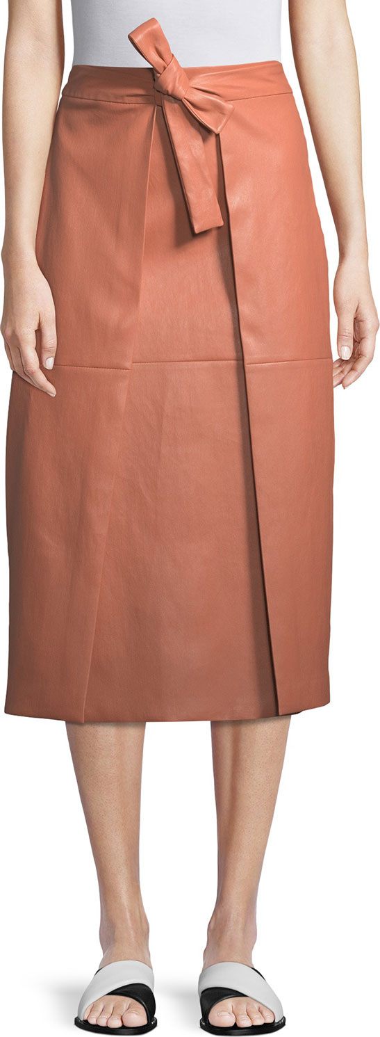 Rosetta Getty A-Line Lambskin Leather Invert Apron Wrap Skirt