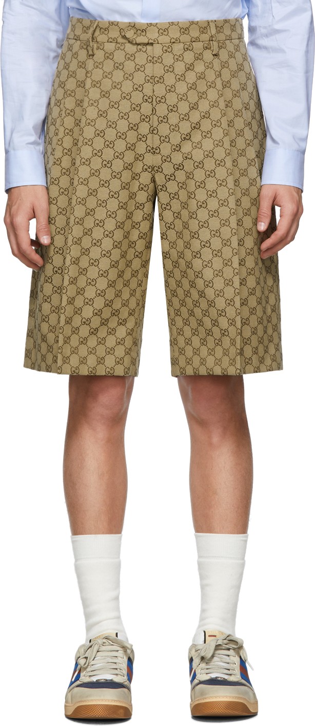 Gucci Beige Canvas GG Bermuda Shorts