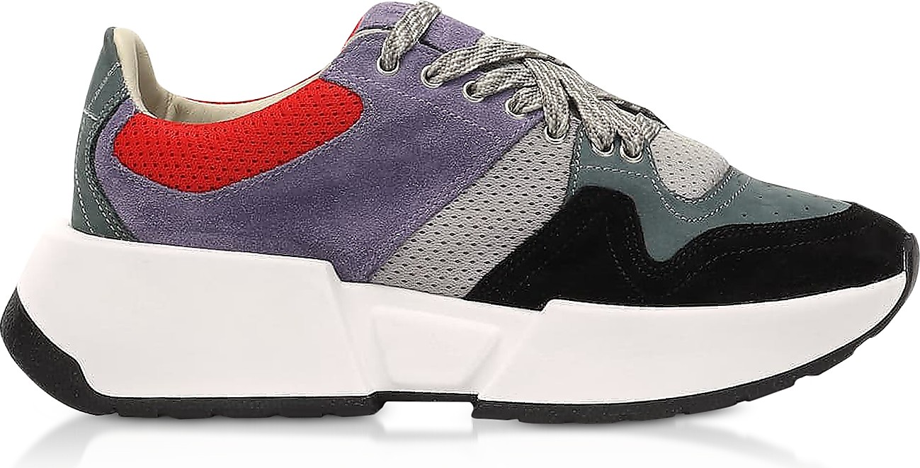 MM6 Maison Margiela Gray/Lilac Color Block Suede and Mesh Platform Sneakers