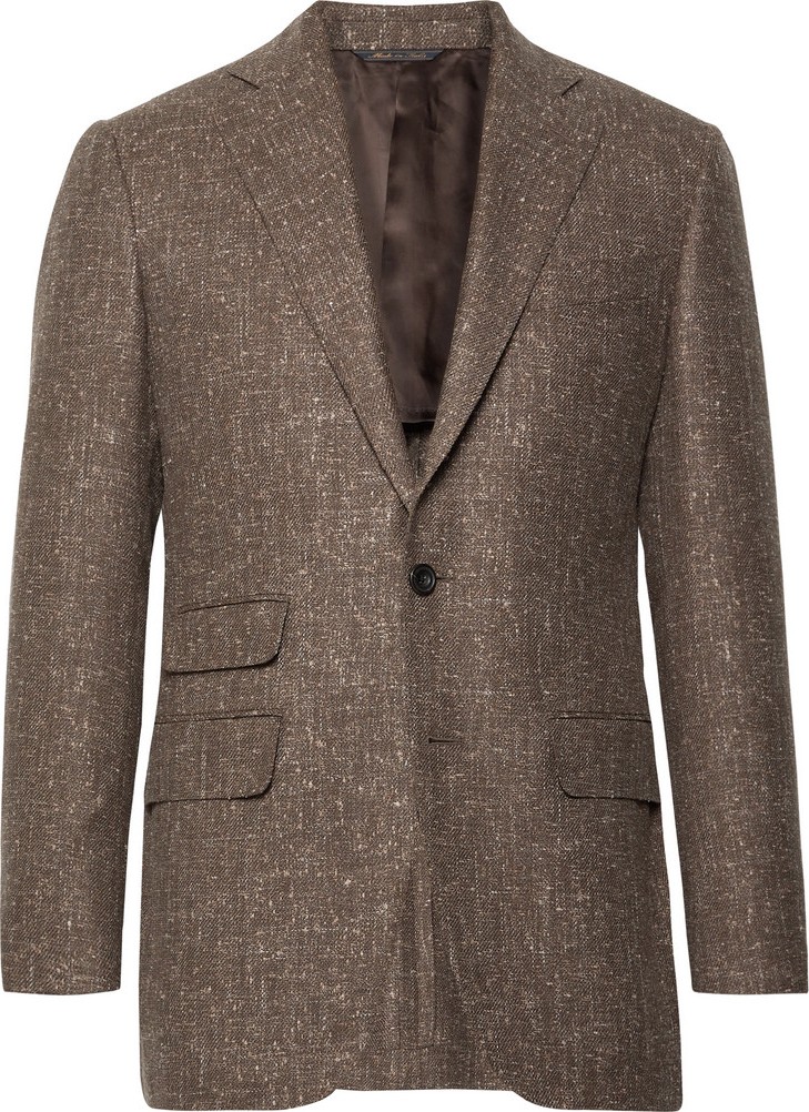 Thom Sweeney Brown Slim-Fit Slub Wool-Blend Blazer