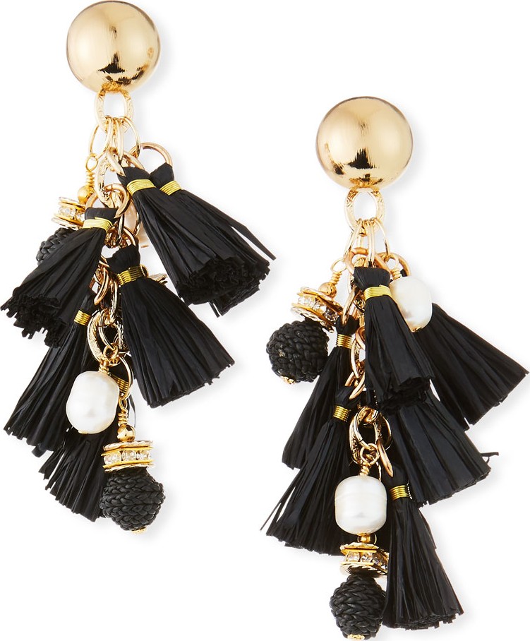 Akola Pearl & Raffia Dangle Earrings, Black