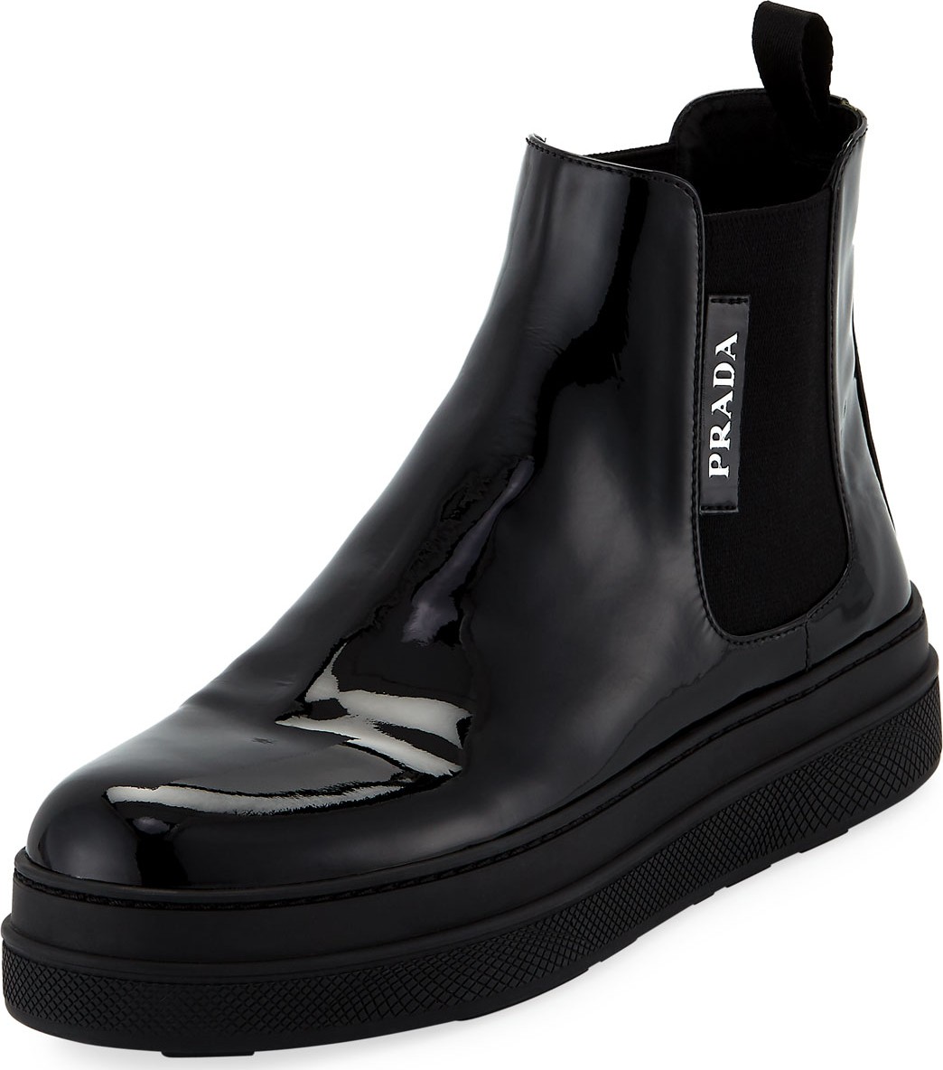 Prada Patent Leather Gored Booties Sneaker