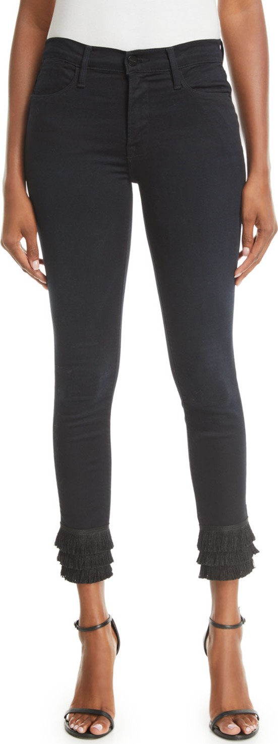 FRAME DENIM Le High Skinny  Jeans with Tiered Fringe Hem