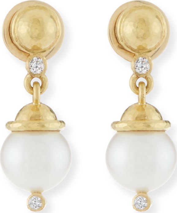 Elizabeth Locke Pearl & Diamond Dome Drop Earrings