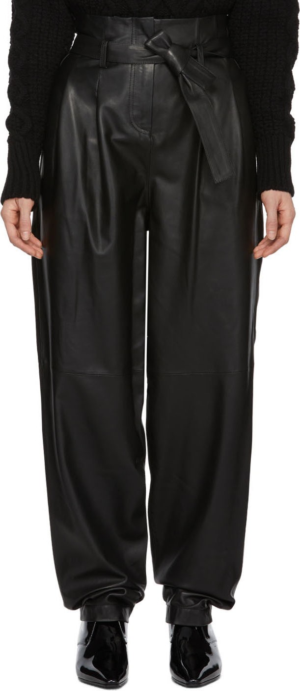 WANDERING Black Belted Leather Trousers