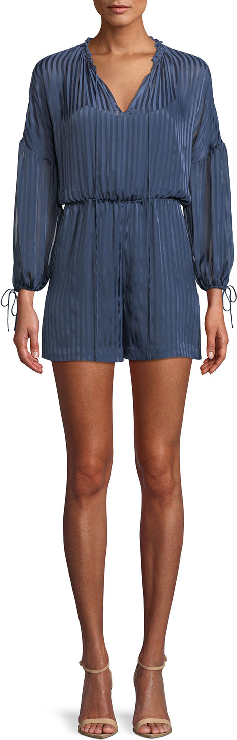 Alice + Olivia Callan Silk Blouson-Sleeve Romper