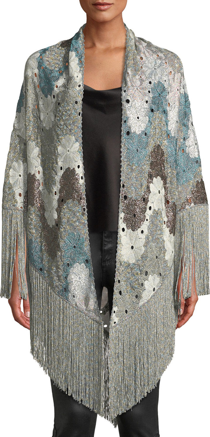 Missoni Flower Knit Shawl w/ Long Fringe