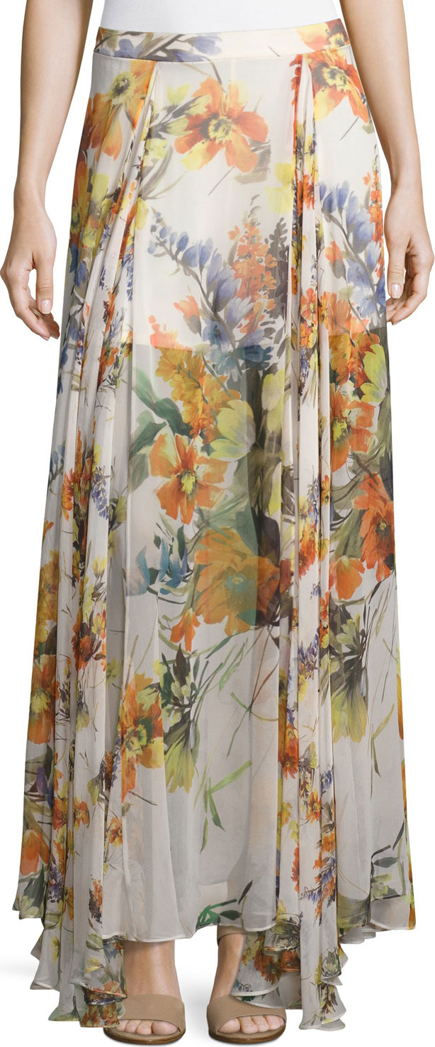 Haute Hippie Chance Floral-Print Silk Maxi Skirt, Multi