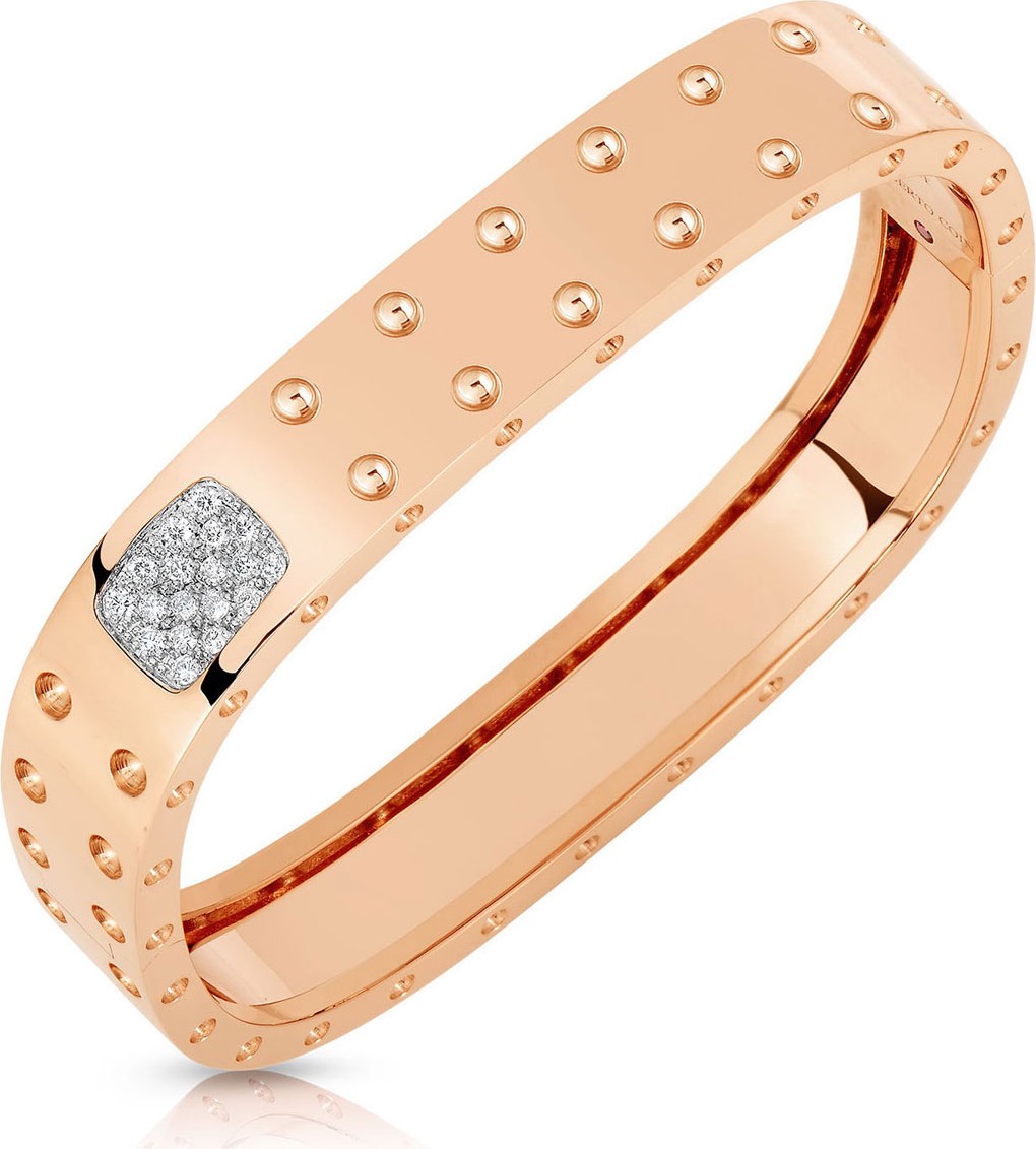 Roberto Coin Polished & Pave 18k Rose Gold Domed 2-Row Bangle