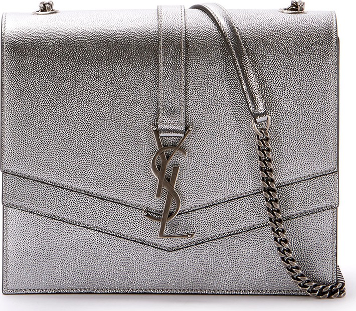 Saint Laurent Sulpice Medium YSL Monogram Triple V-Flap Metallic Leather Crossbody Bag