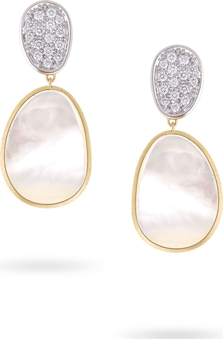 Marco Bicego Lunaria Mother-of-Pearl Drop Earrings with Diamonds, 0.56 tdcw
