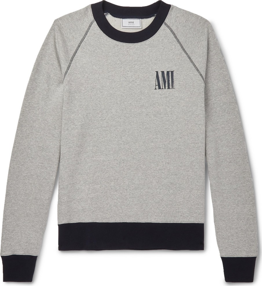AMI Logo-Print Mélange Fleece-Back Cotton-Jersey Sweatshirt