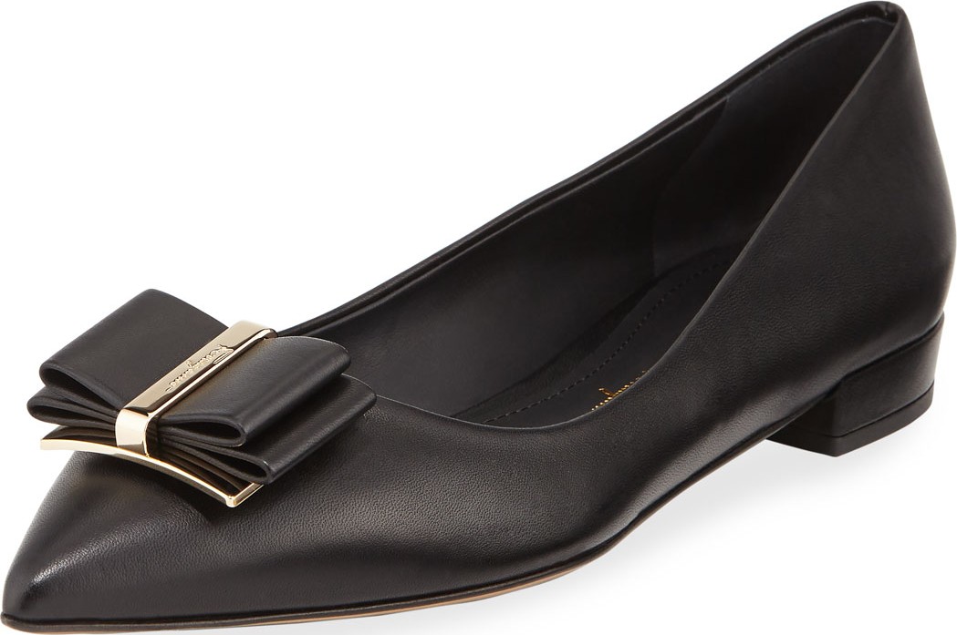 Salvatore Ferragamo Zeri Leather Bow Skimmers