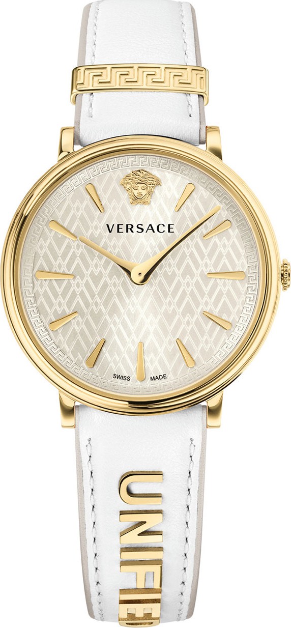 Versace 38mm Unified Manifesto Leather Watch, White