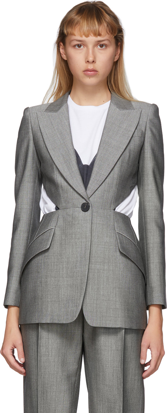 Alexander McQueen Grey Cut-Out Blazer
