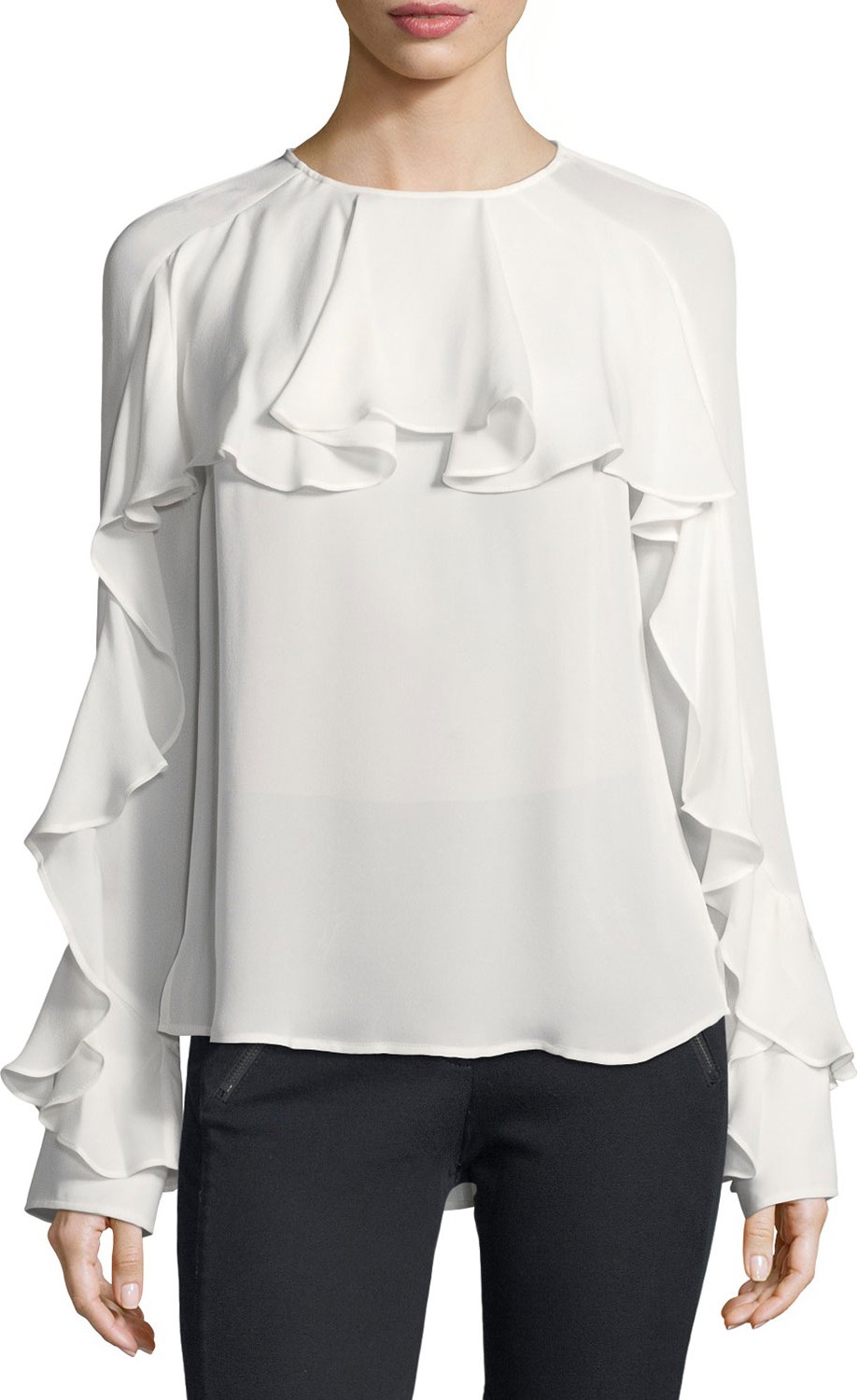 Veronica Beard Mia Long-Sleeve Silk Ruffle Blouse