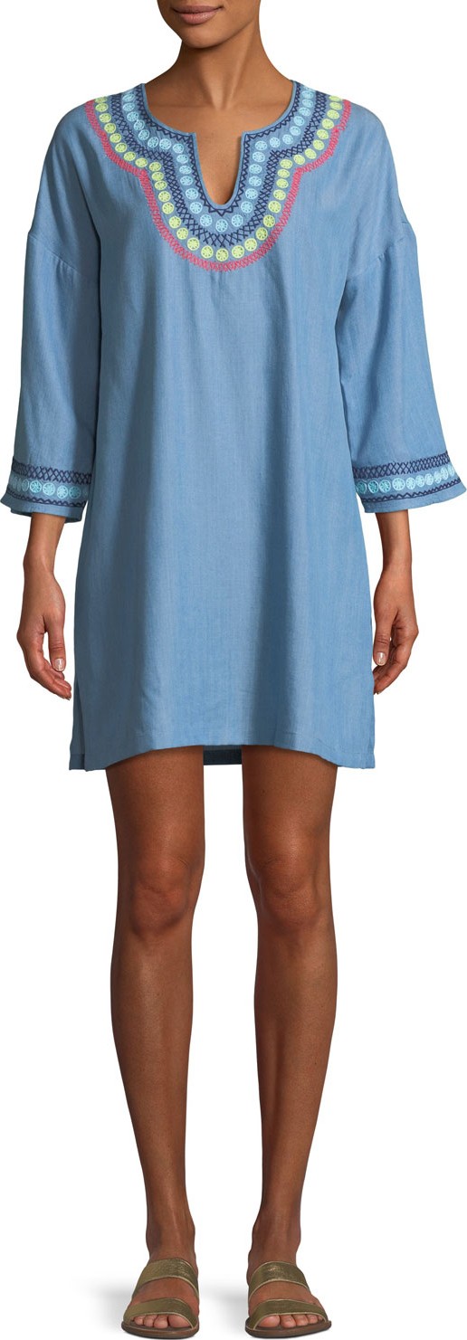 Tommy Bahama Chambray Tencel® Embroidered Tunic