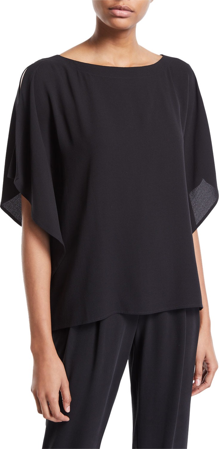 Eileen Fisher Open-Sleeve Silk Crepe Blouse