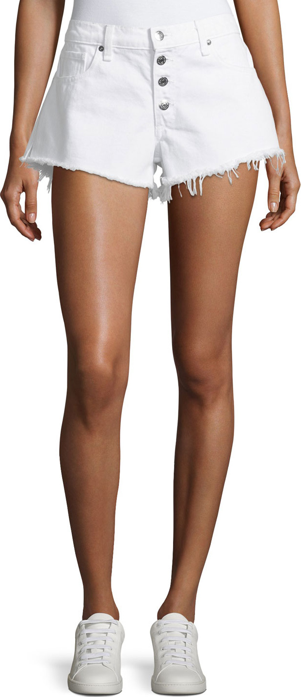 Veronica Beard Debbie Denim Shorts w/ Frayed Hem, White
