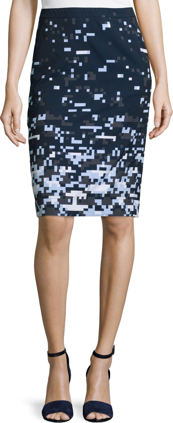 Jil Sander Navy Pixelated Pencil Skirt