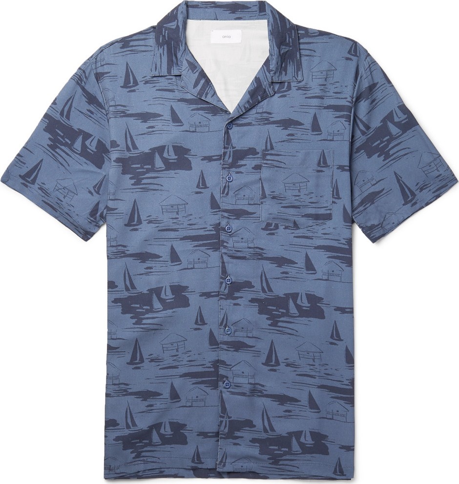 Onia Vacation Camp-Collar Printed Woven Shirt