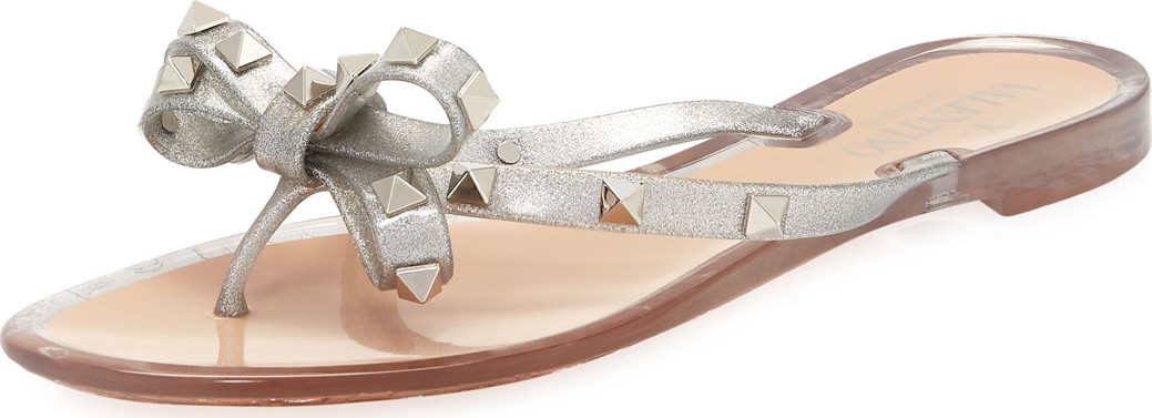 Valentino Rockstud Metallic Jelly Flat Thong Sandal