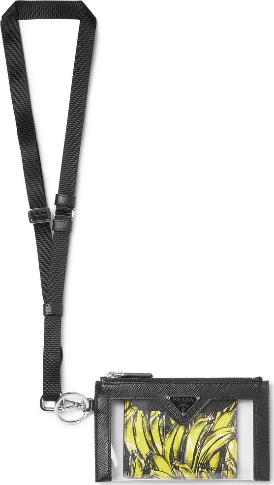 Prada Saffiano Leather and PVC Pouch with Cardholder and Webbing Lanyard