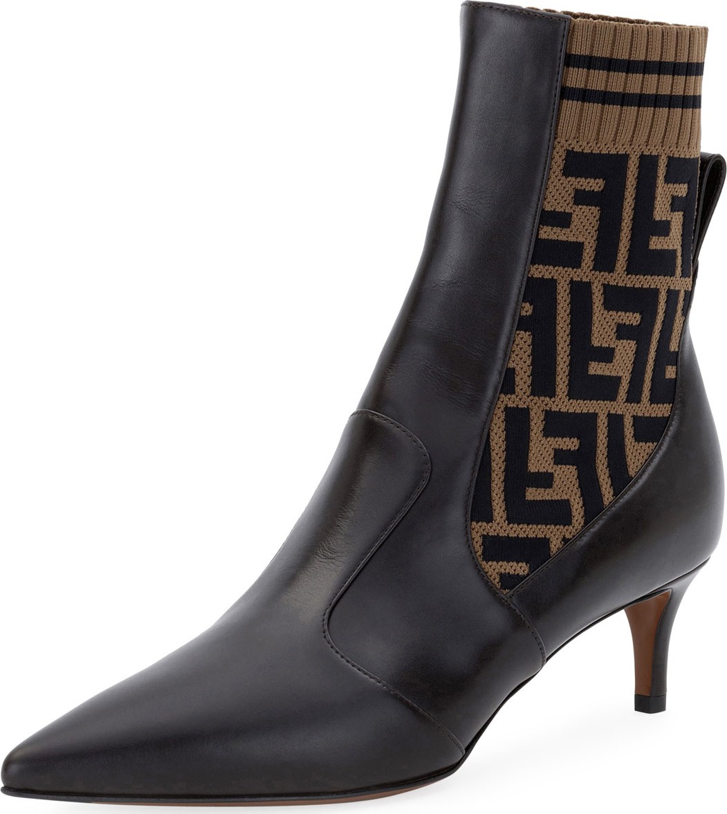 Fendi Rockoko Leather/FF Knit 50mm Booties