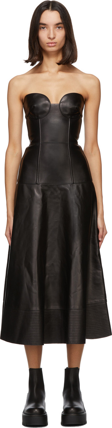 Valentino - Black Leather Bustier Dress