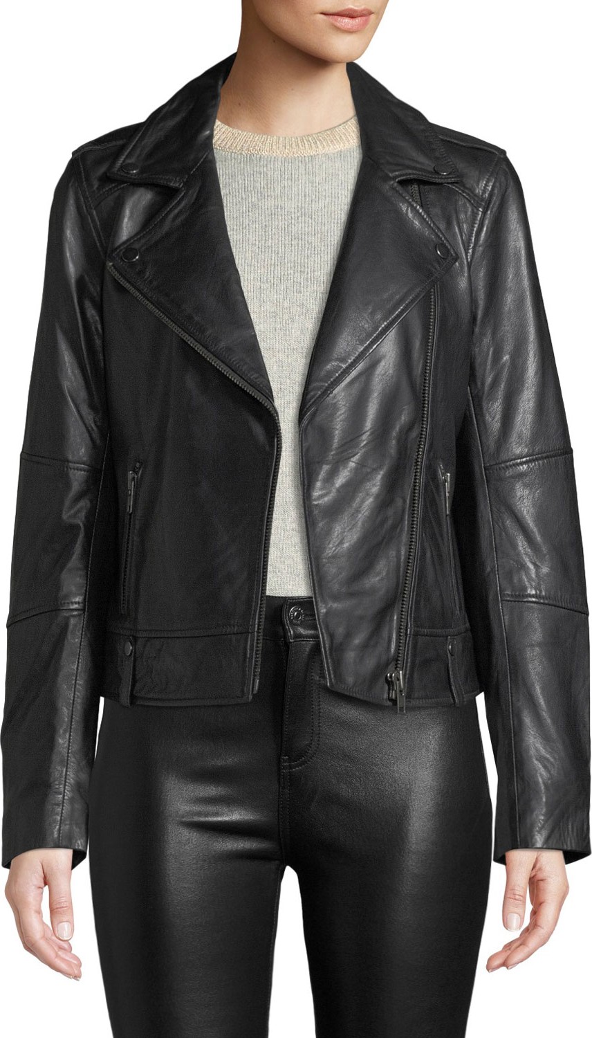 cupcakes and cashmere Leather Zip-Front Moto Jacket