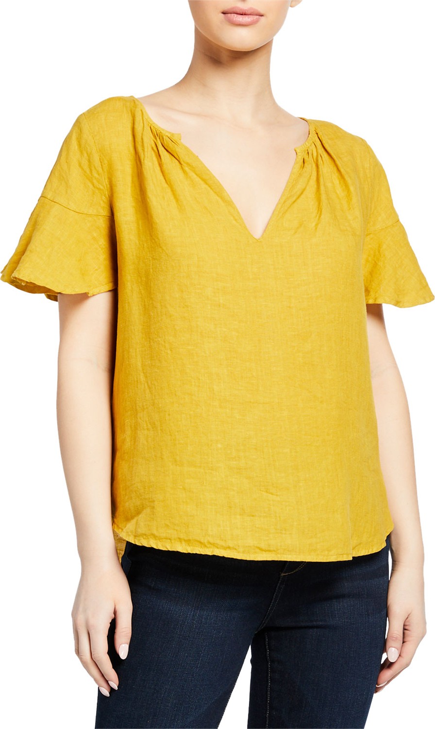 Velvet By Graham & Spencer Jennifer V-Neck Linen Short-Sleeve Top