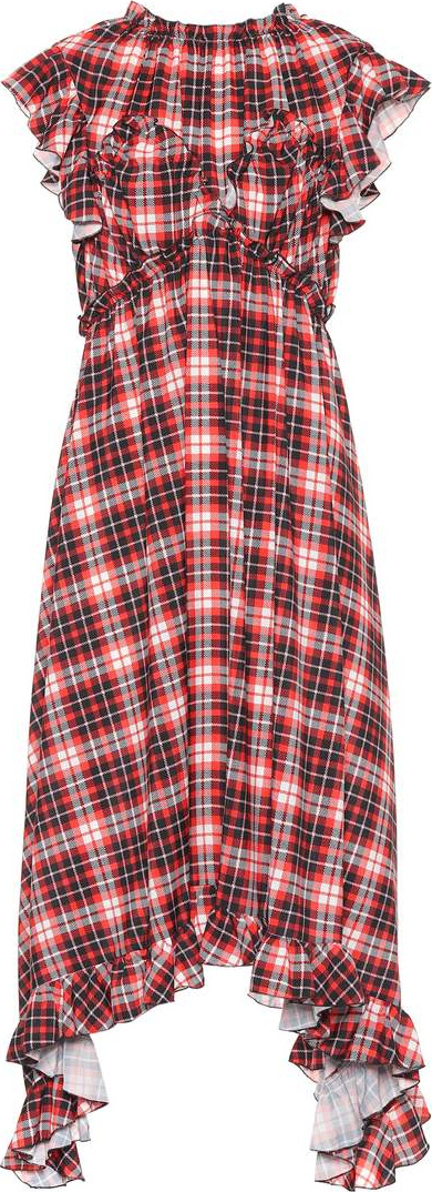 MSGM Checked satin midi dress