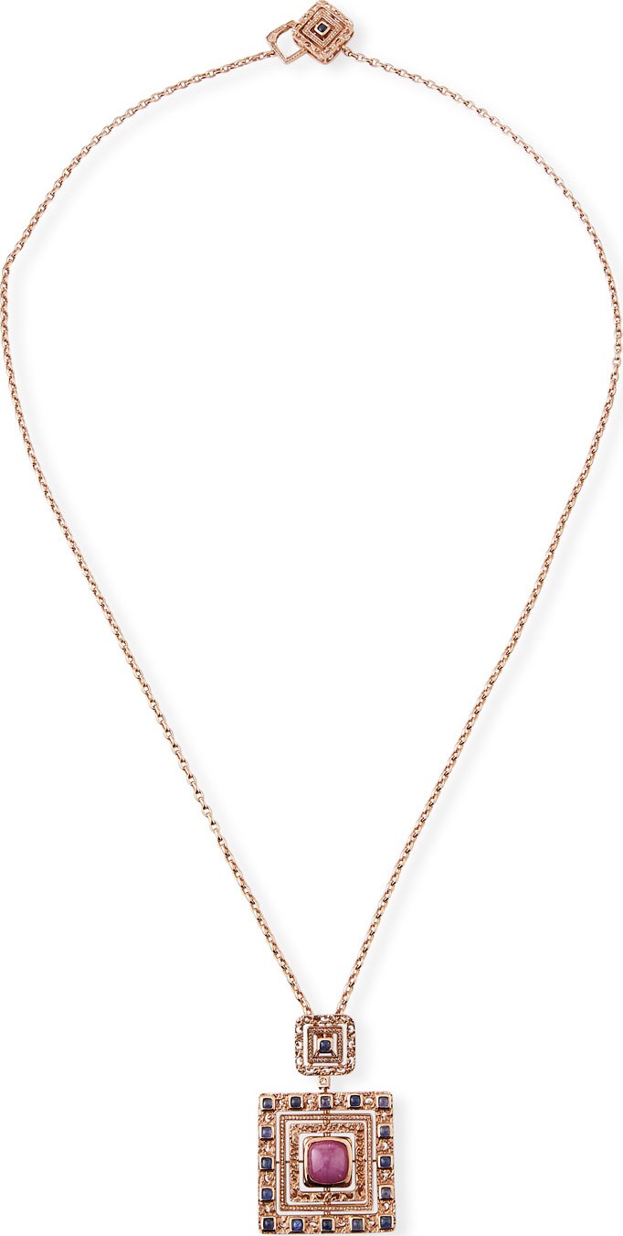 Marco Dal Maso 18k Rose Gold Square Sapphire Pendant Necklace