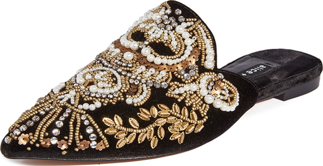 Alice + Olivia Urtin Embroidered Velvet Mules