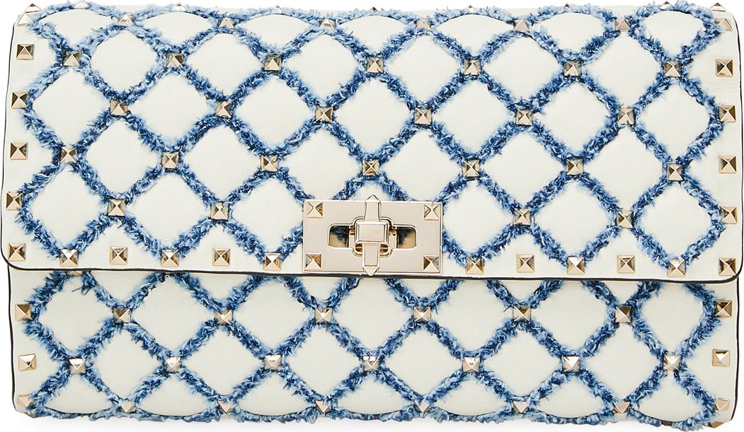 Valentino Spike It Small Leather and Denim Shoulder Bag