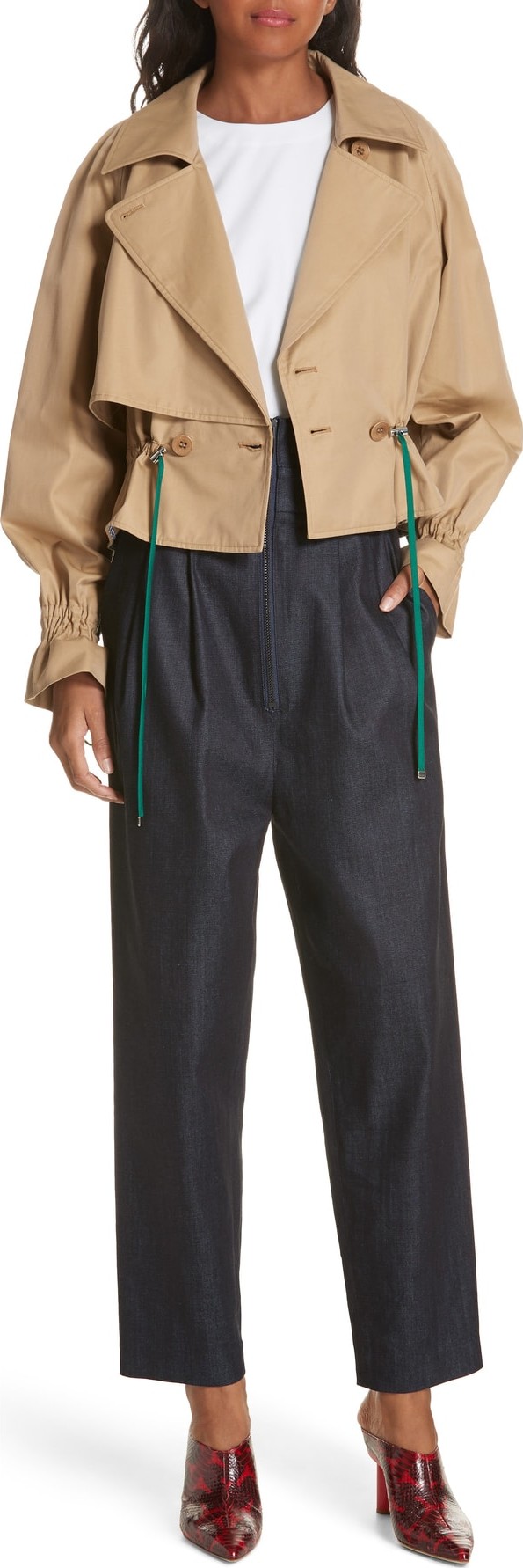 Tibi Finn Water Resistant Twill Crop Trench Coat