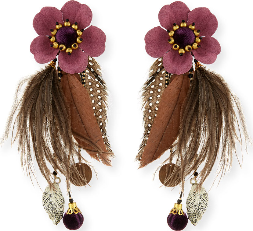 Ranjana Khan Laelia Clip-On Earrings w/ Feathers