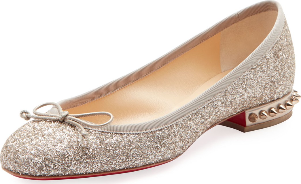 Christian Louboutin La Massine Glitter Spike Red Sole Ballet Flats