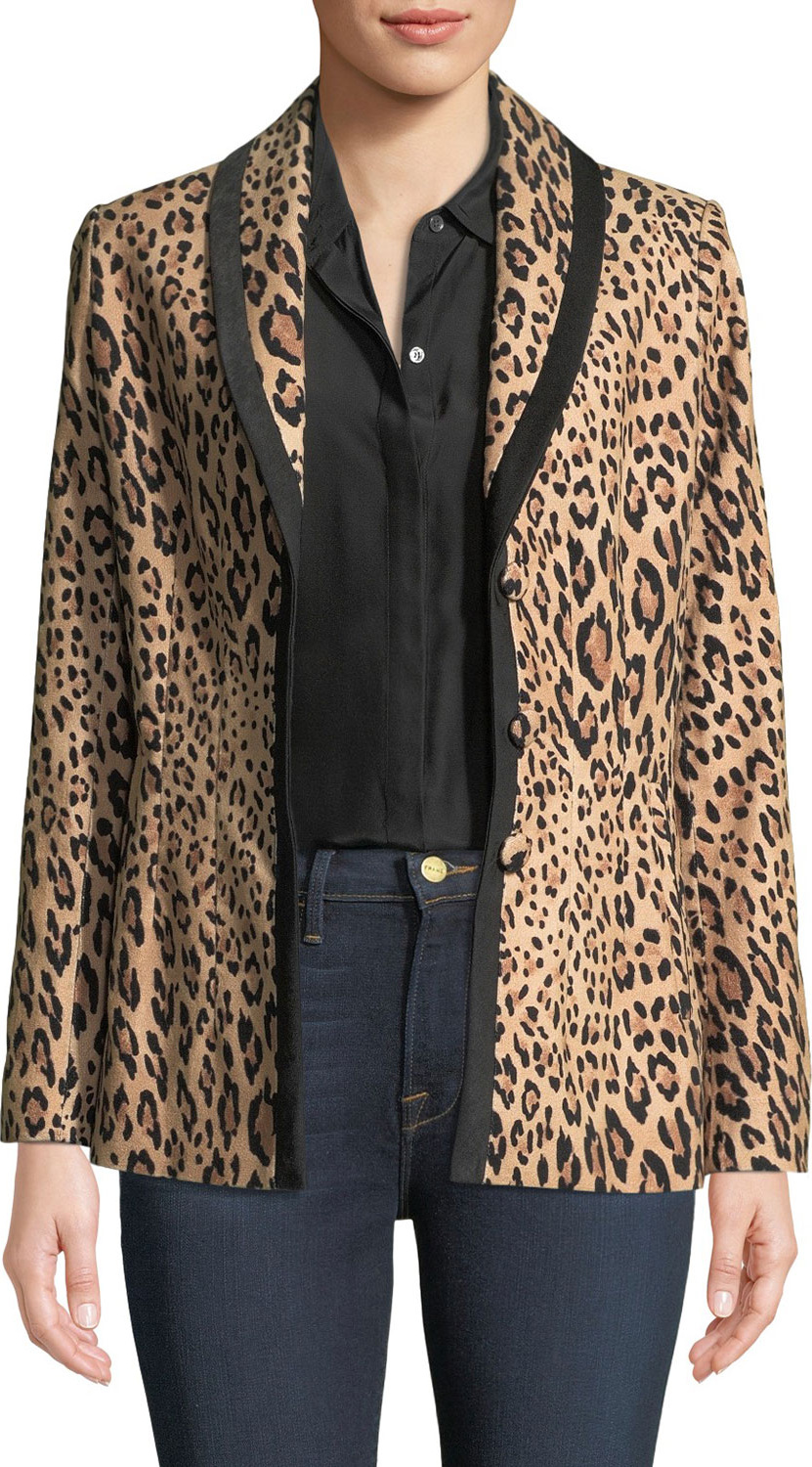 FRAME DENIM Fitted Button-Front Leopard-Print Velvet Jacket