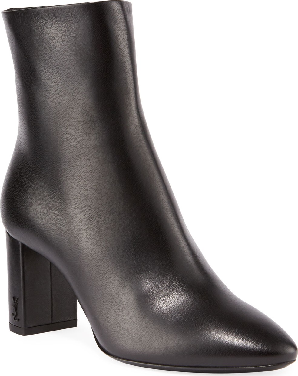 Saint Laurent Lou Pin Zip Leather Block-Heel Booties