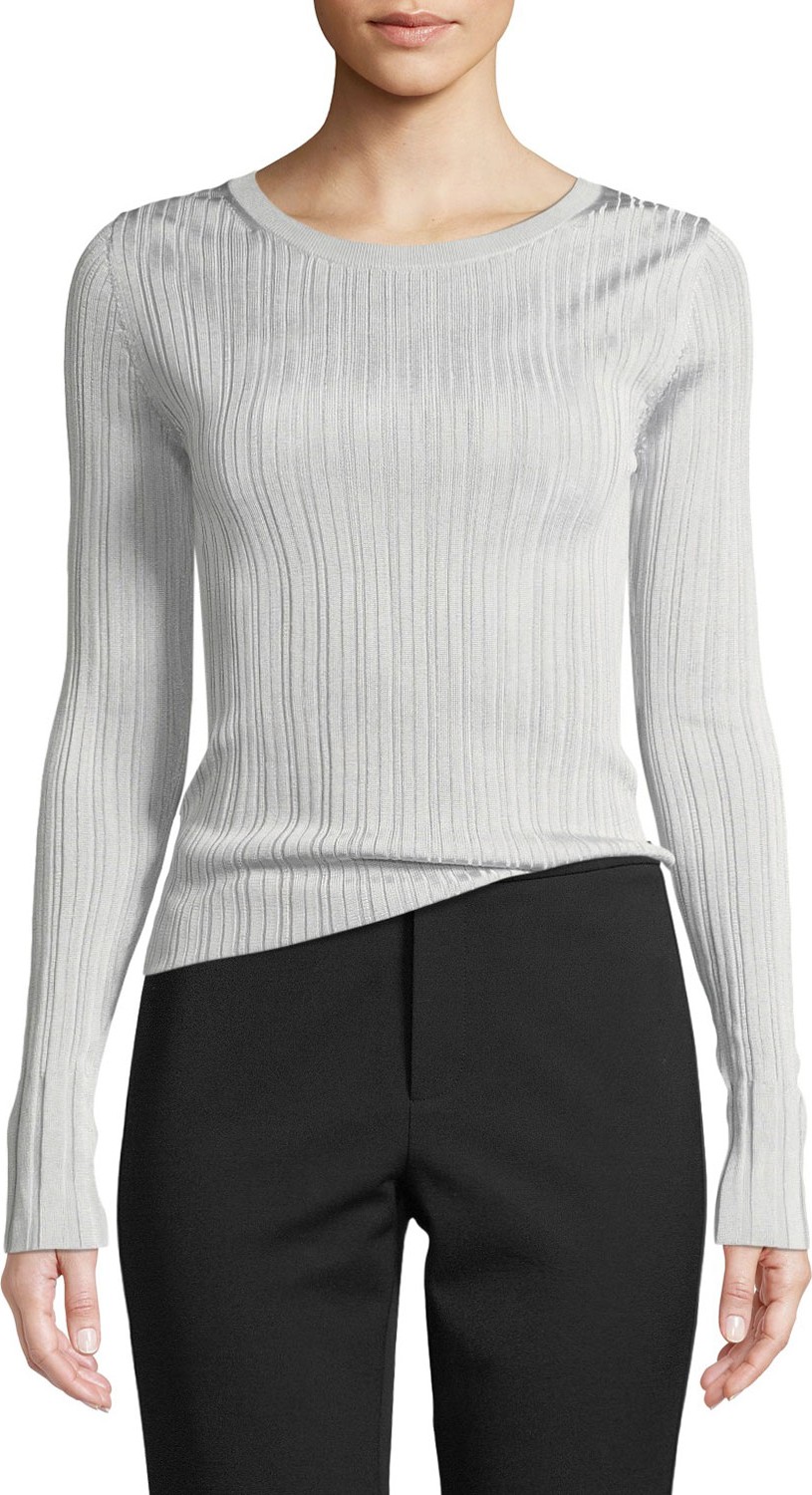 Vince Ribbed Viscose Long-Sleeve Crewneck Sweater Top