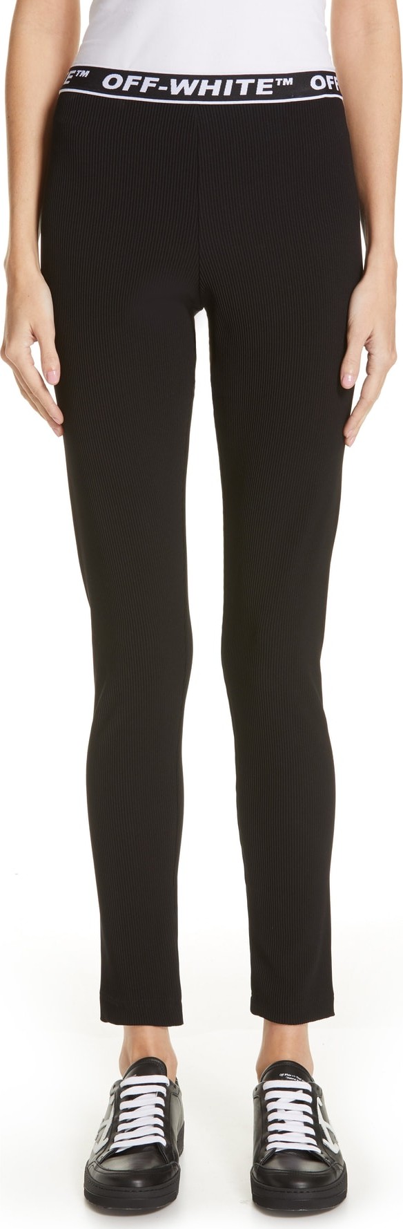 Off White Ribbed Leggings