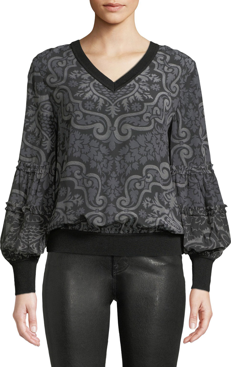 KOBI HALPERIN Clarissa Damask-Print Silk Blouse