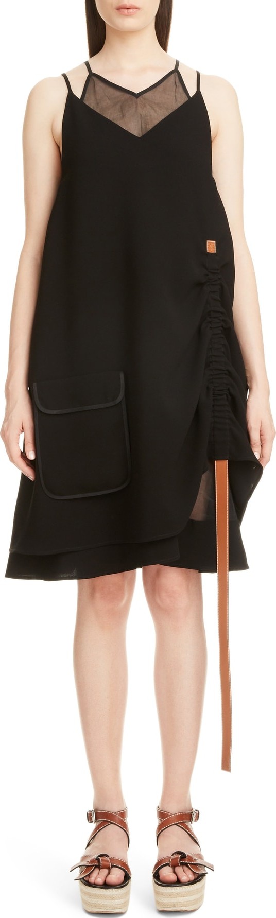 LOEWE Leather Strap Layered Trapeze Dress
