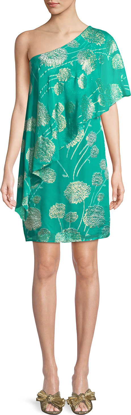 Trina Turk Olivos One-Shoulder Tossed Flowers Dress