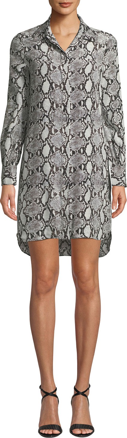 Club Monaco Tuline Silk Snake-Print Shirtdress