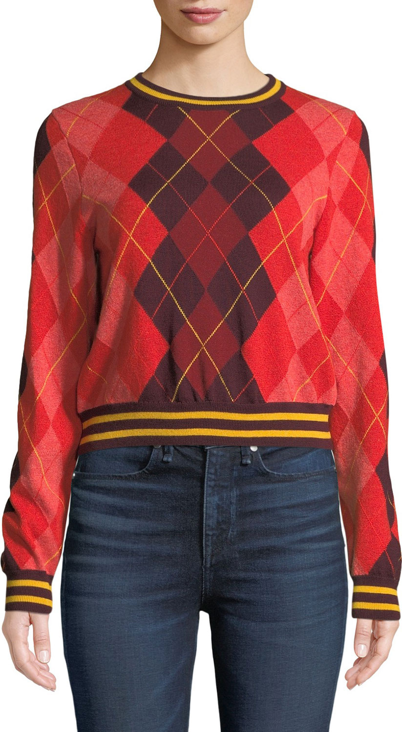 Rag & Bone Dex Cropped Argyle Crewneck Sweater