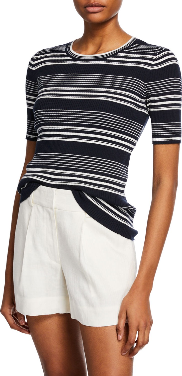 FRAME DENIM Panel-Stripe Ribbed Crewneck Tee