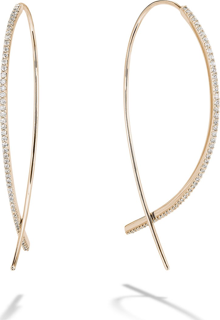 Lana 14k Gold Skinny Upside Down Diamond Hoop Earrings